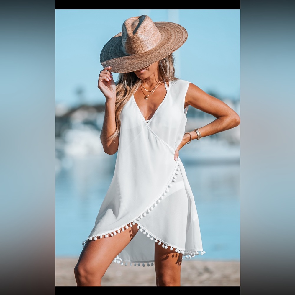 Pom Pom Wrap Coverup Dress